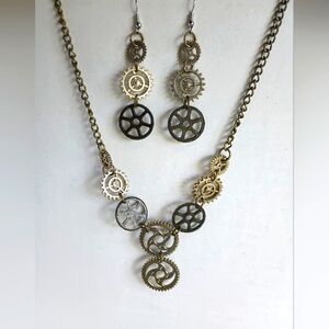 Steampunk necklace and earrings set